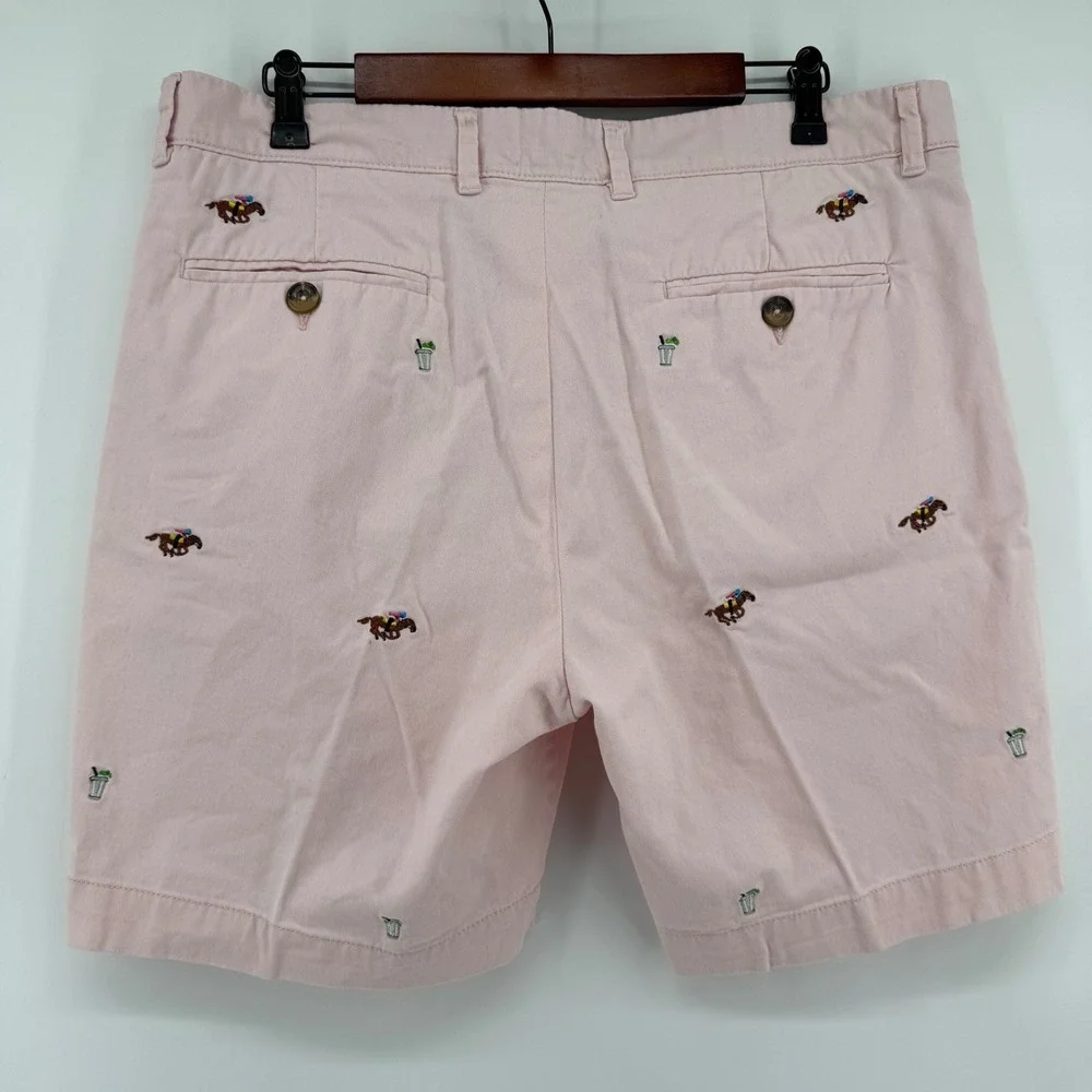 Alan Flusser Chino Shorts Mens 36 Pink Kentucky Derby Jockey Horse Mint Julep
